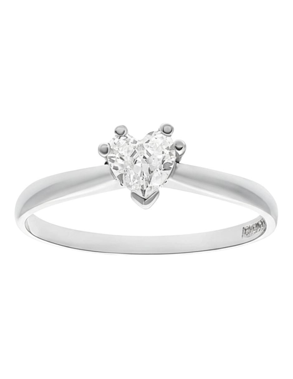 Anillo de corazón 10 k de oro blanco zirconia pulido 2