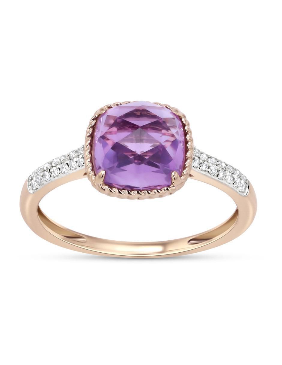 Anillo 14 k de oro rosa amatista y diamante brillante Anillo 14 k de oro rosa amatista y diamante brillante