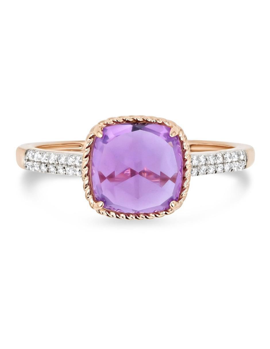 Anillo 14 k de oro rosa amatista y diamante brillante 3