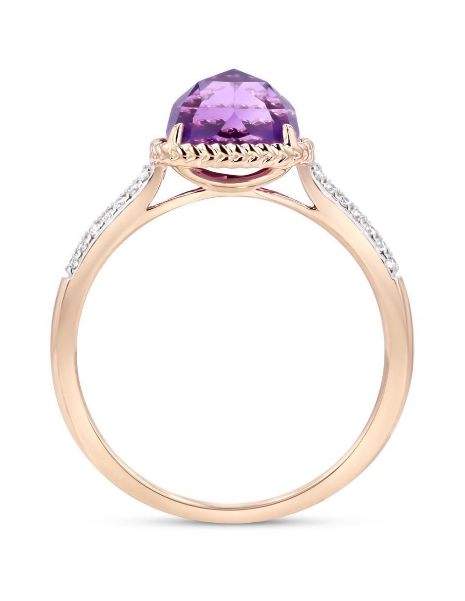 Anillo 14 k de oro rosa amatista y diamante brillante 4