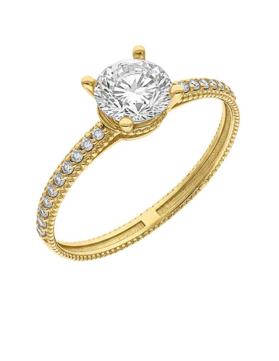 Anillo circular 10 k de oro zirconia brillante