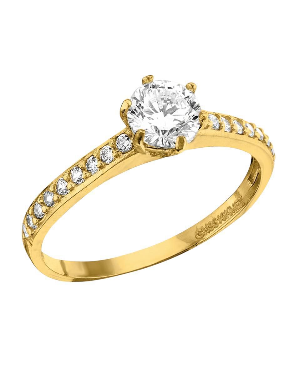 Anillo circular 10 k de oro zirconia brillante