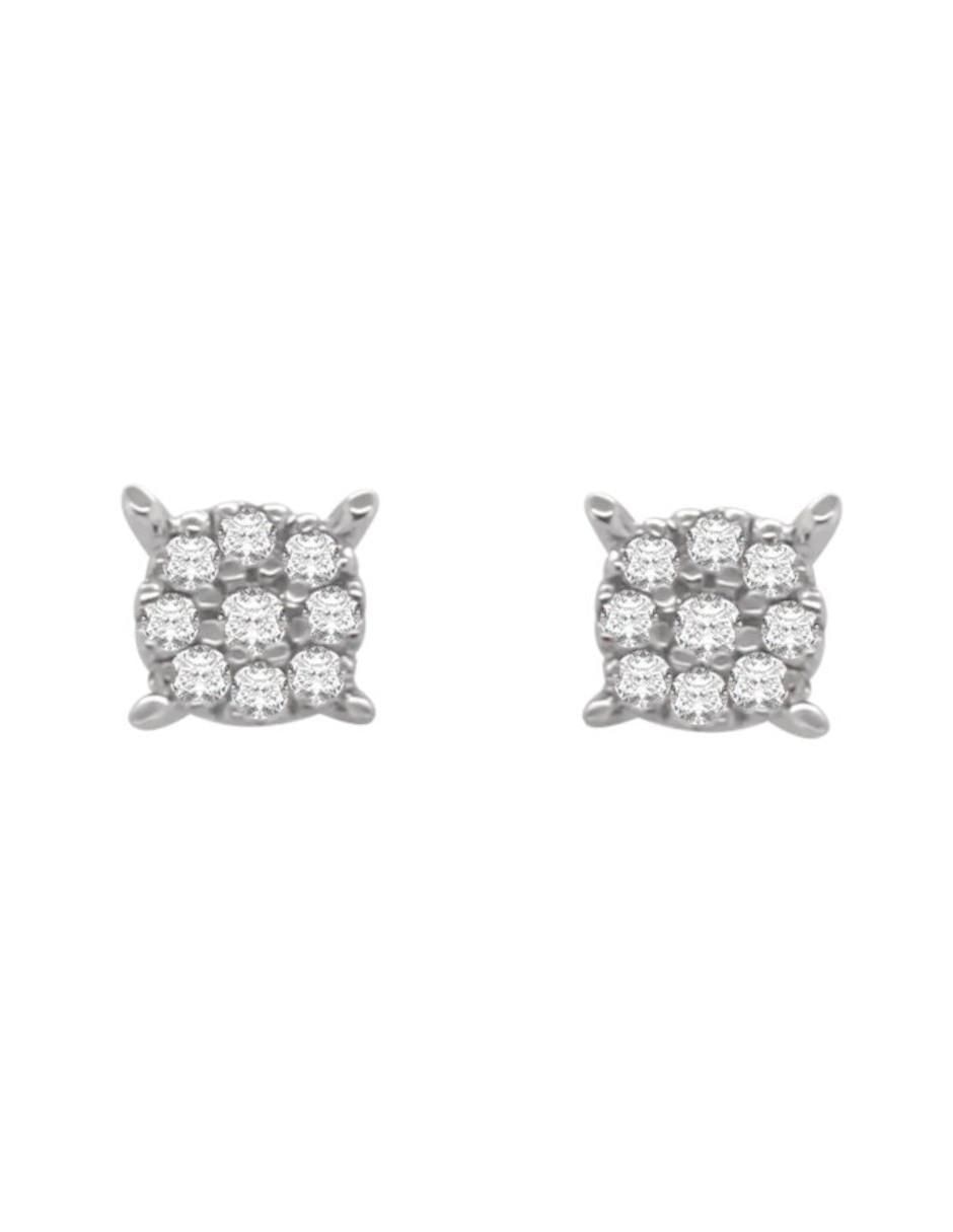 Aretes de Minerva de oro blanco 14 K con acabado brillante diamante