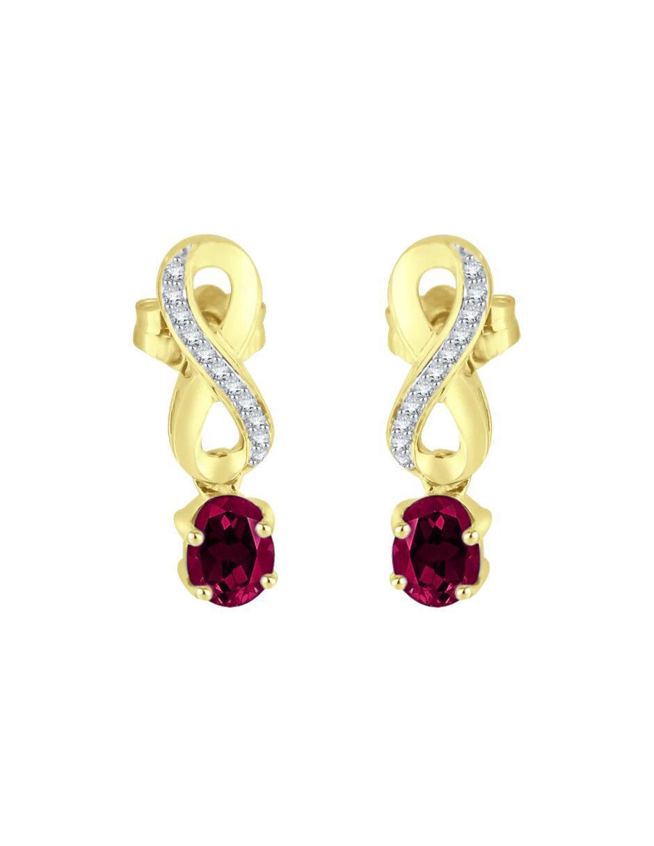 Aretes cortos de infinito Lisa de oro 14 K con acabado brillante rubí y diamante