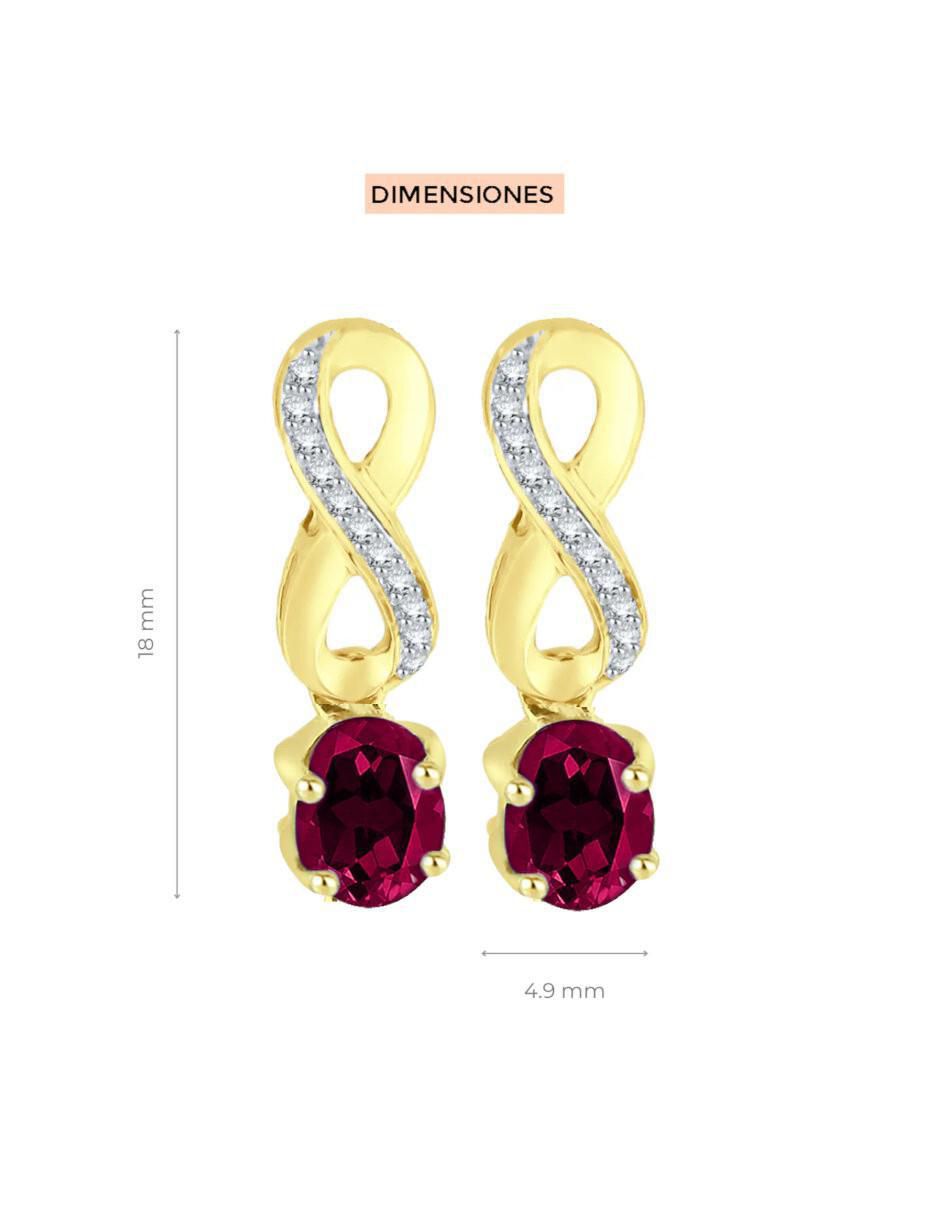 Aretes cortos de infinito Lisa de oro 14 K con acabado brillante rubí y diamante 3