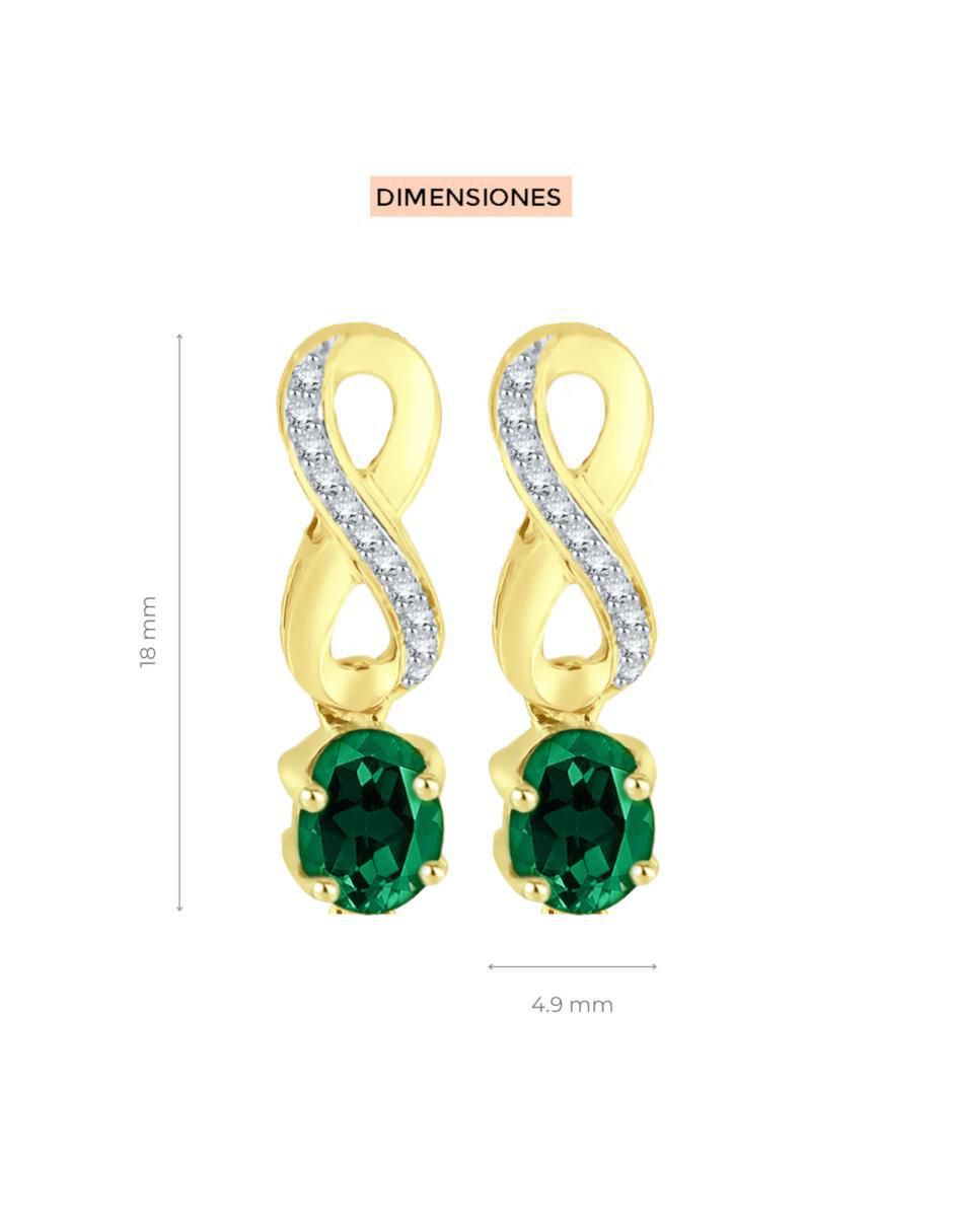 Aretes cortos de infinito Lisa de oro 14 K con acabado brillante esmeralda y diamante 3