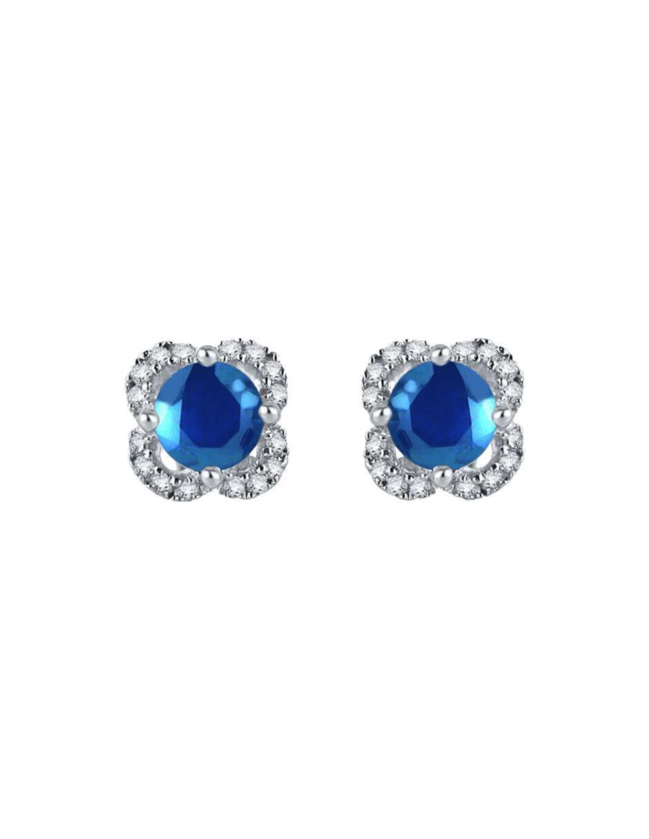 Aretes cortos de flor Margaret de oro 14 K con acabado brillante zafiro y diamante