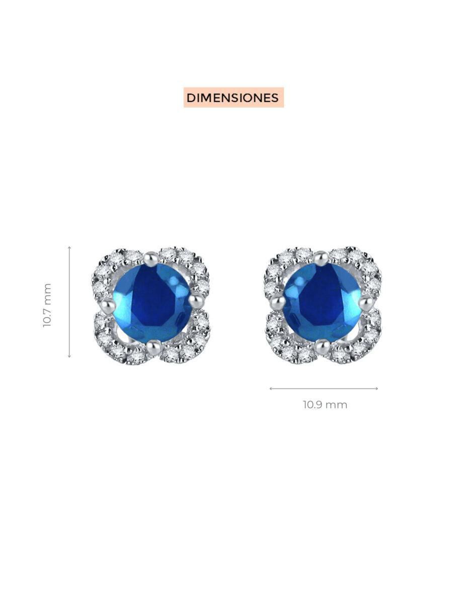 Aretes cortos de flor Margaret de oro 14 K con acabado brillante zafiro y diamante 3
