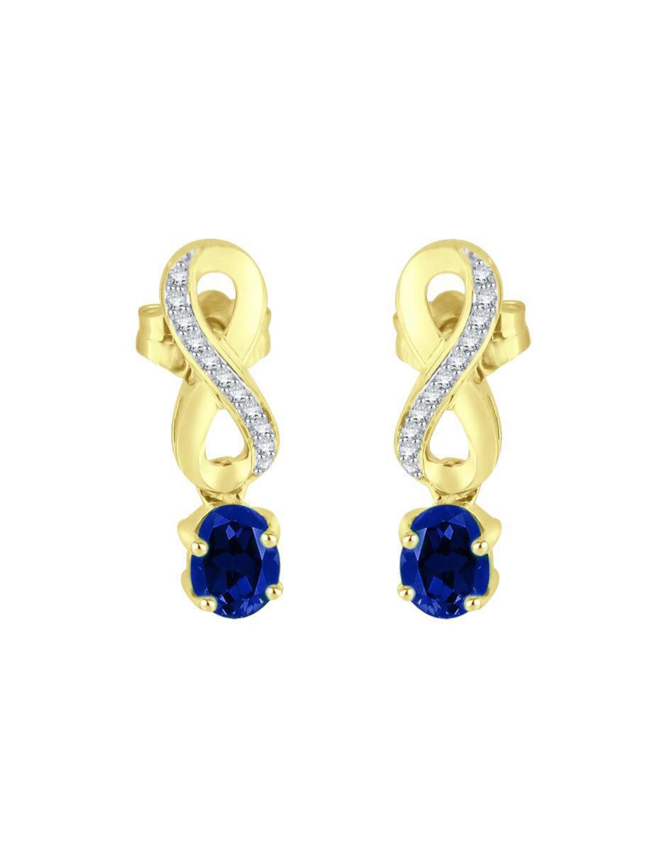 Aretes cortos de infinito Lisa de oro 14 K con acabado brillante zafiro y diamante Aretes cortos de infinito Lisa de oro 14 K con acabado brillante zafiro y diamante