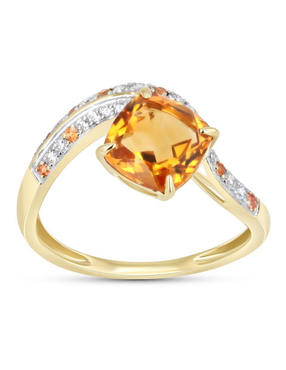 Anillo 14 k de oro amarillo citrina y diamante brillante