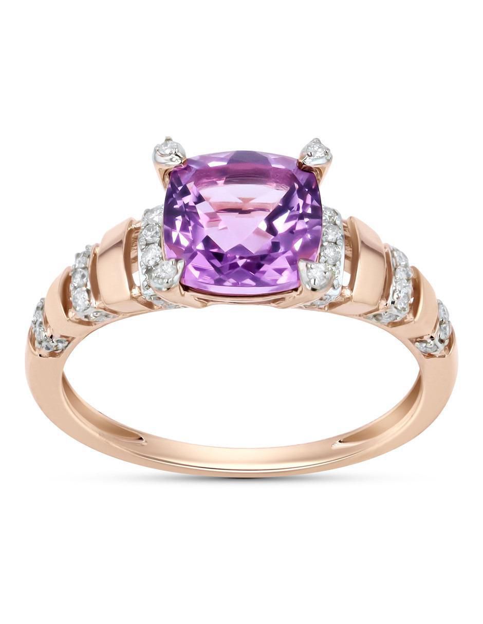 Anillo 14 k de oro rosa amatista y diamante brillante Anillo 14 k de oro rosa amatista y diamante brillante