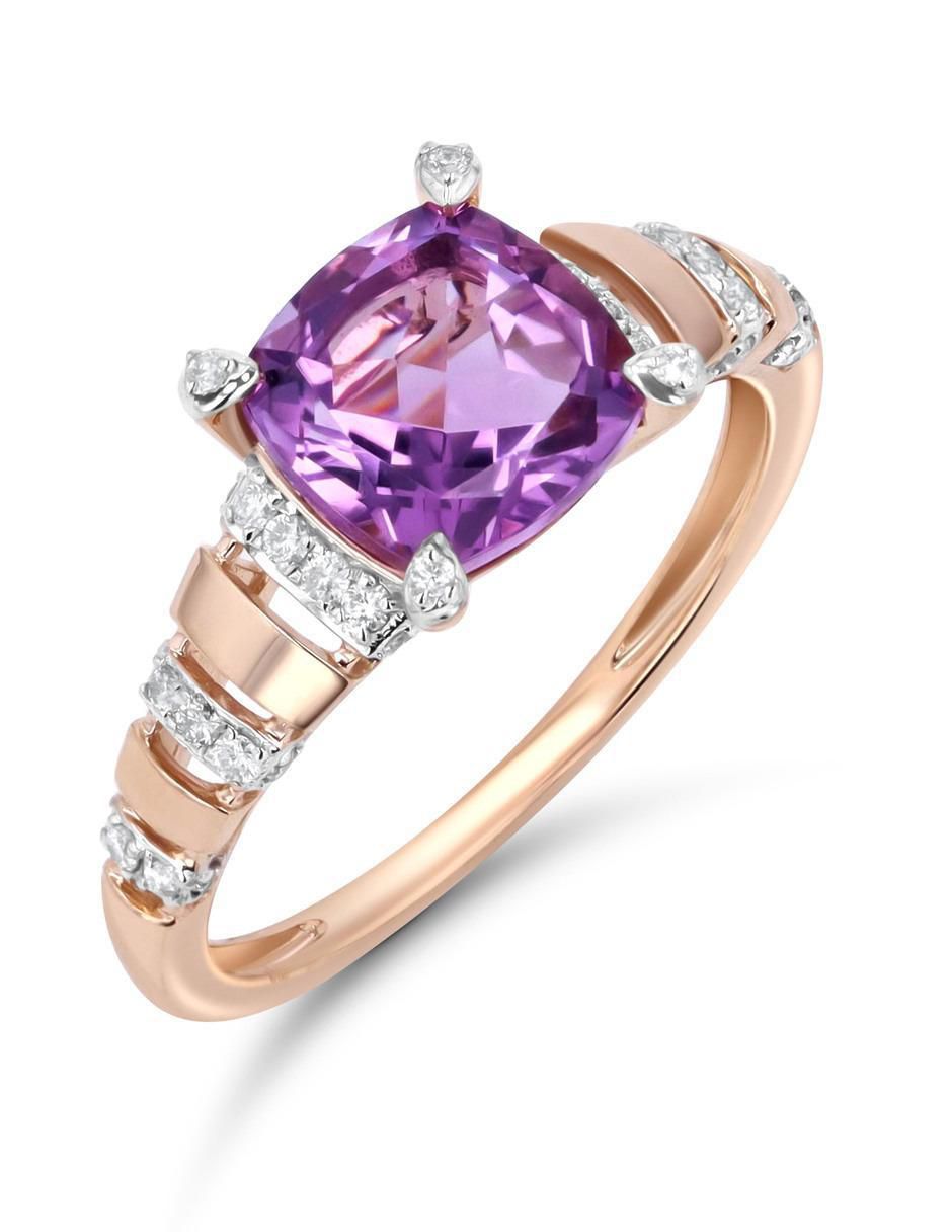 Anillo 14 k de oro rosa amatista y diamante brillante 2