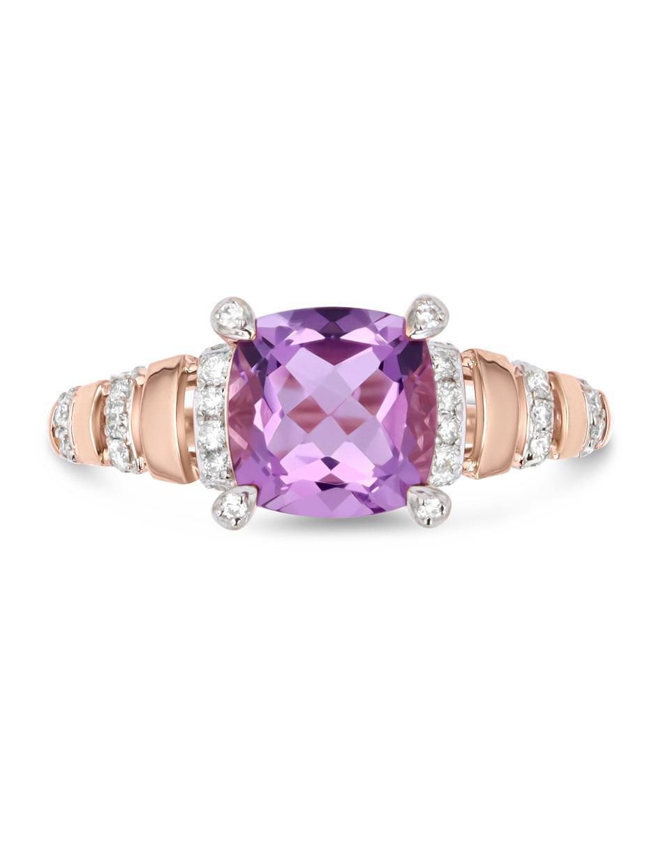 Anillo 14 k de oro rosa amatista y diamante brillante 3