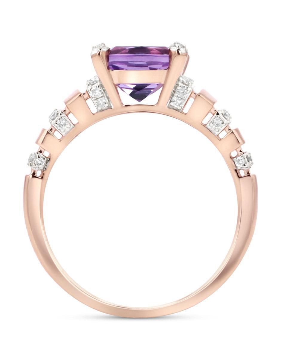 Anillo 14 k de oro rosa amatista y diamante brillante 4