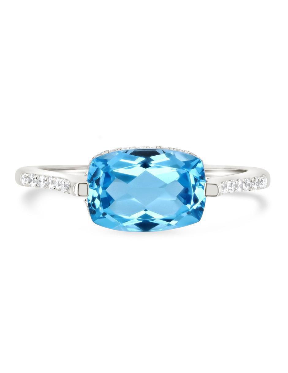 Anillo 14 k de oro blanco topacio y diamante brillante 3