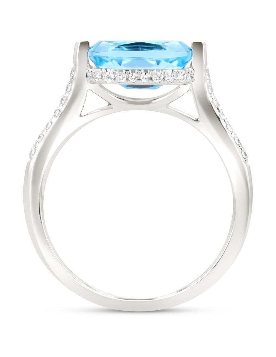 Anillo 14 k de oro blanco topacio y diamante brillante 4