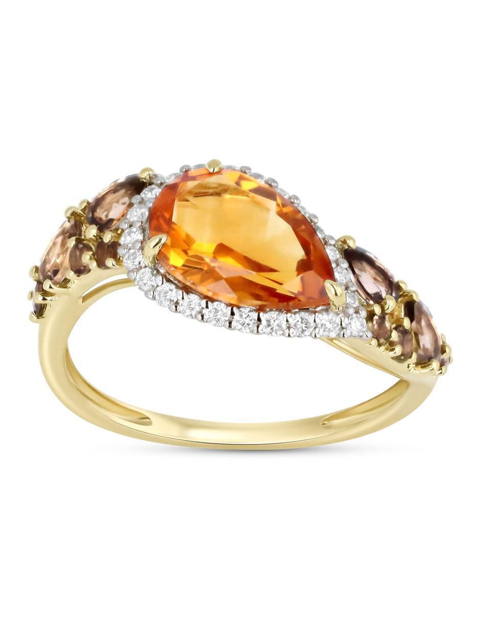 Anillo 14 k de oro amarillo citrina y diamante brillante 1