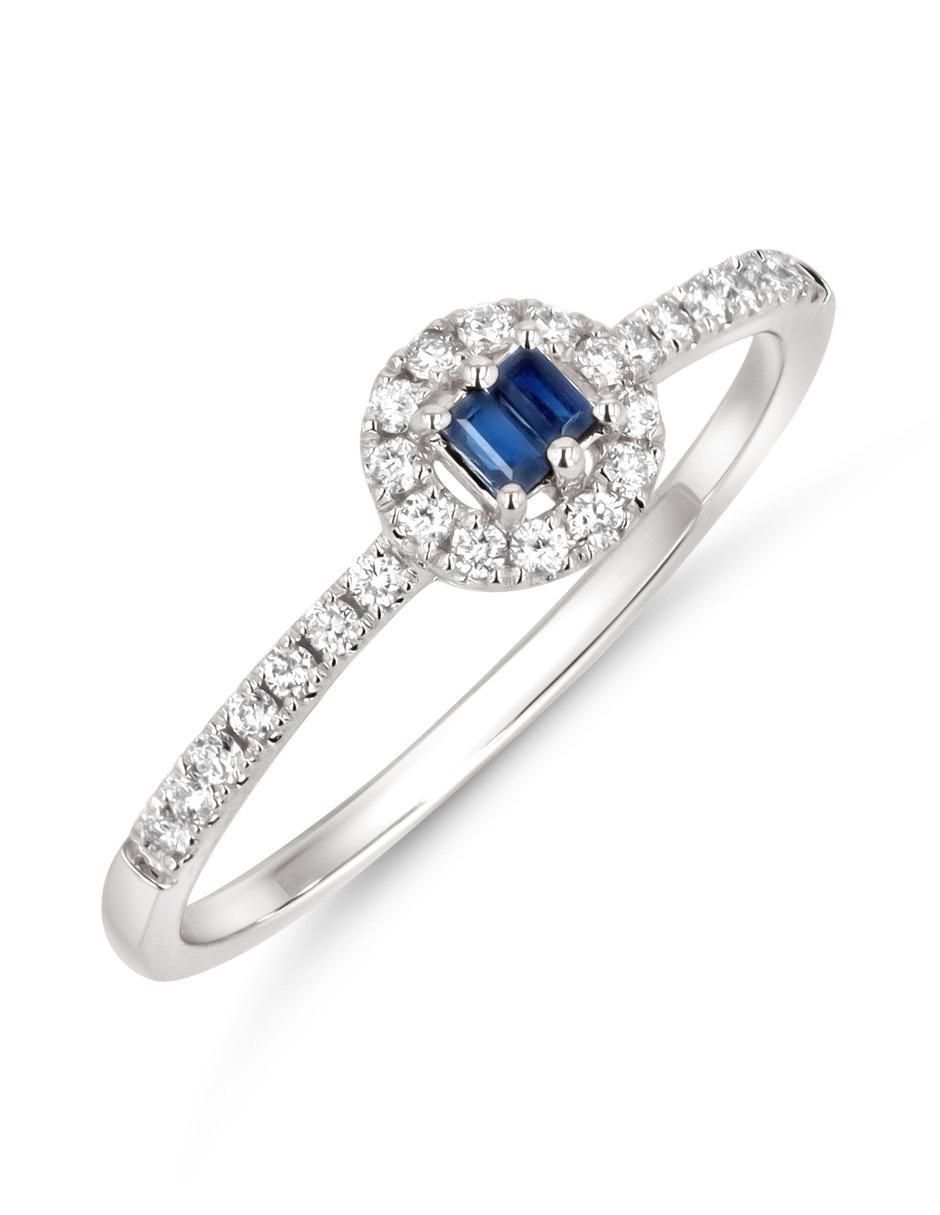 Anillo de baguette 14 k de oro blanco zafiro y diamante brillante 3