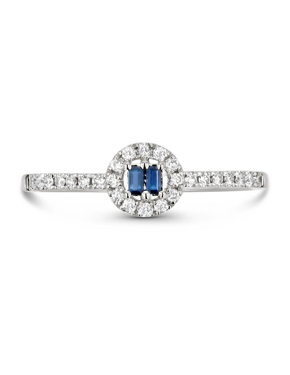 Anillo de baguette 14 k de oro blanco zafiro y diamante brillante 4