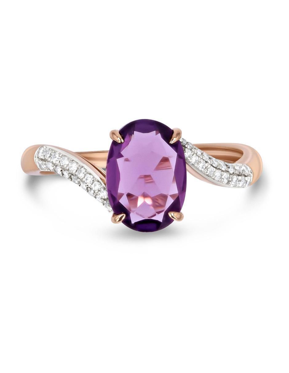 Anillo 14 k de oro rosa amatista y diamante brillante 3