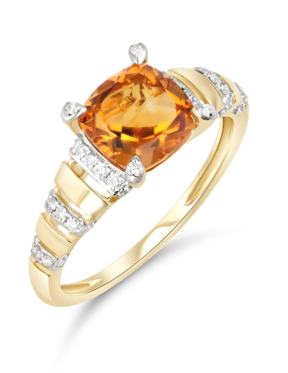 Anillo 14 k de oro amarillo citrina y diamante brillante 2