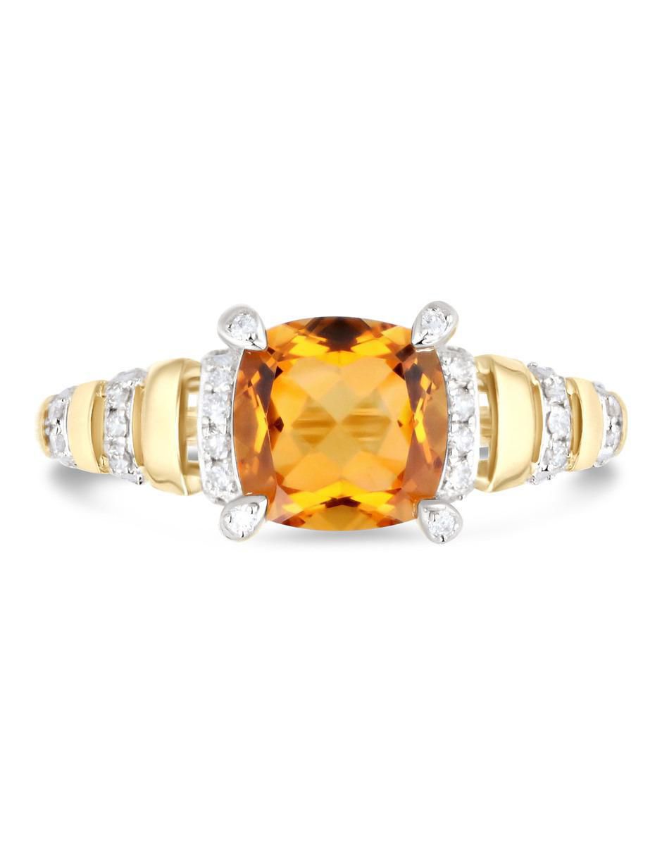 Anillo 14 k de oro amarillo citrina y diamante brillante 3