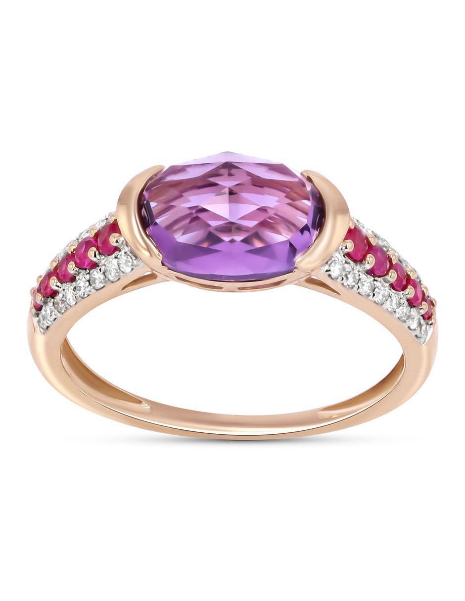 Anillo 14 k de oro rosa amatista y diamante brillante 1