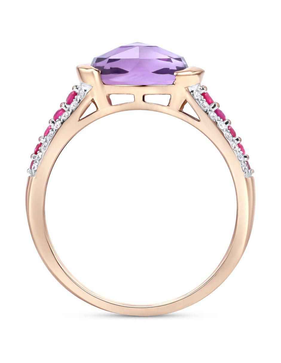 Anillo 14 k de oro rosa amatista y diamante brillante 5
