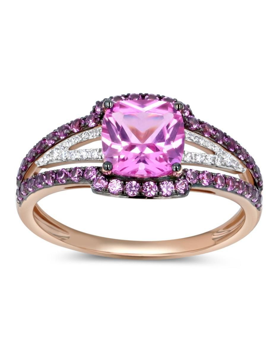 Anillo 14 k de oro rosa zafiro y diamante brillante