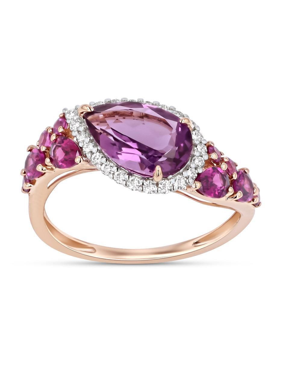 Anillo 14 k de oro rosa amatista y diamante brillante 1