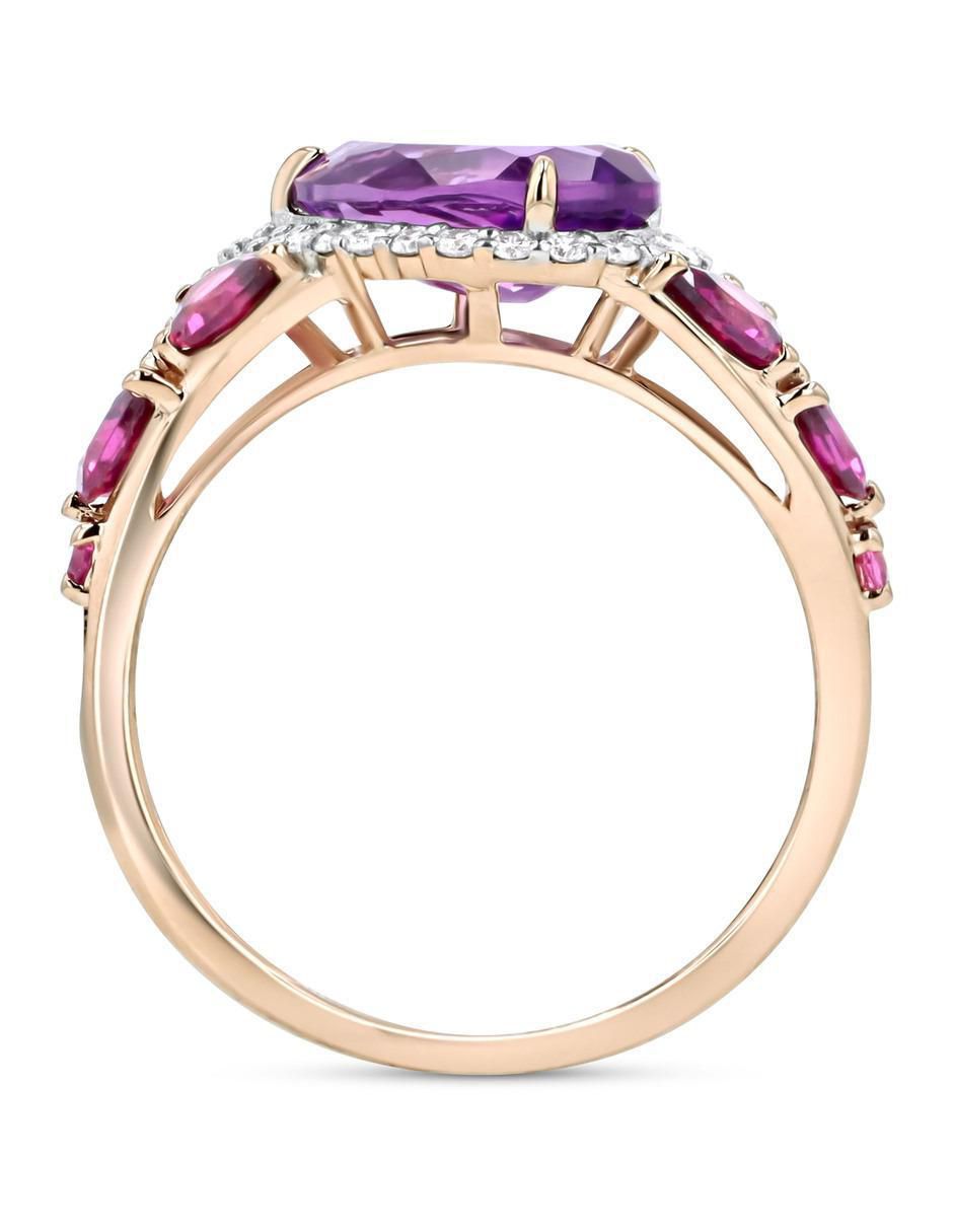 Anillo 14 k de oro rosa amatista y diamante brillante 5