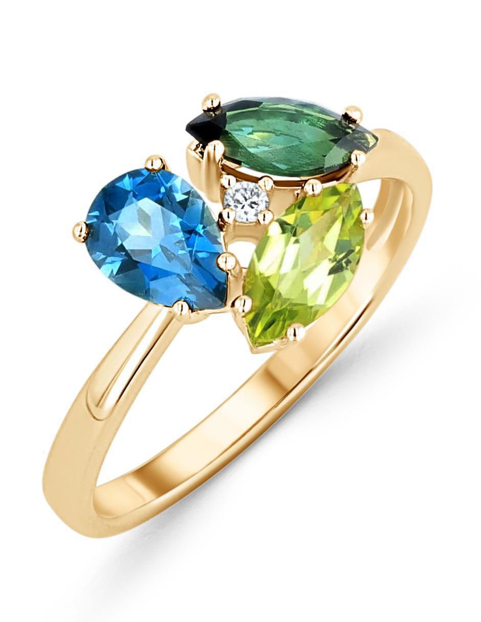 Anillo 14 k de oro amarillo diamante brillante