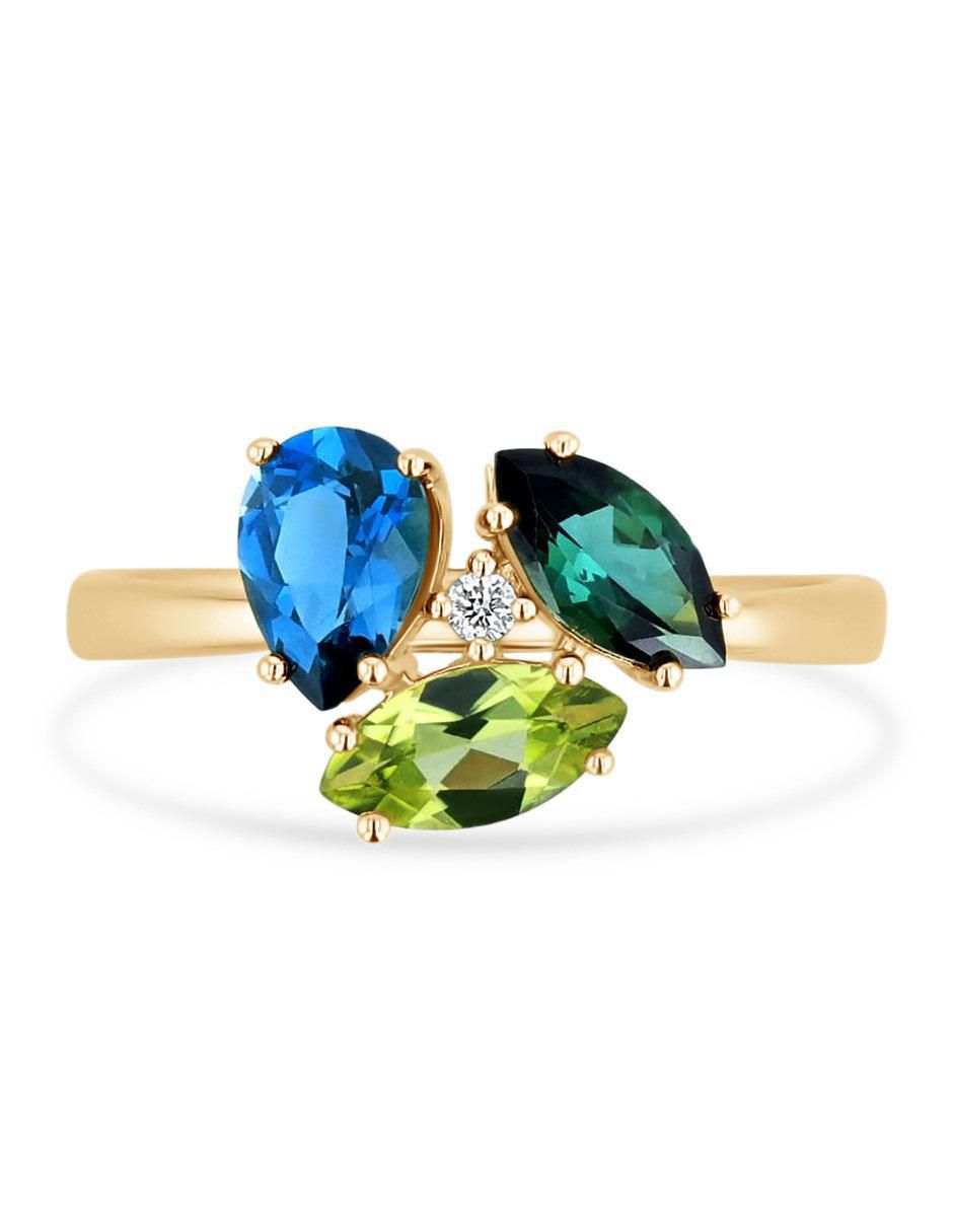 Anillo 14 k de oro amarillo diamante brillante