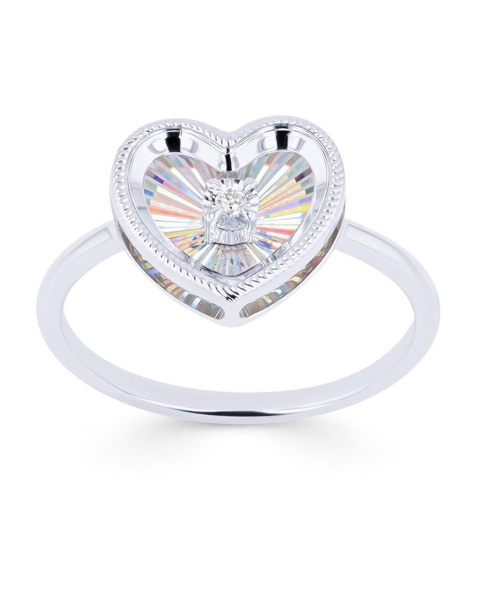Anillo de corazón 14 k de oro blanco diamante brillante