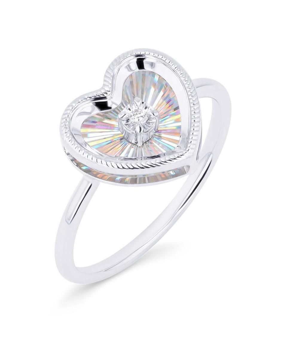 Anillo de corazón 14 k de oro blanco diamante brillante 2