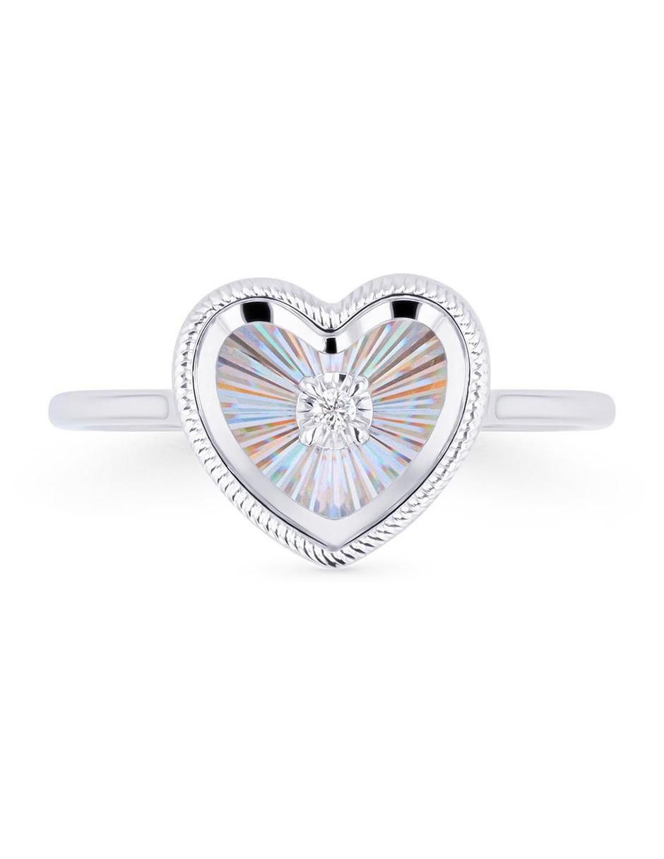 Anillo de corazón 14 k de oro blanco diamante brillante 3
