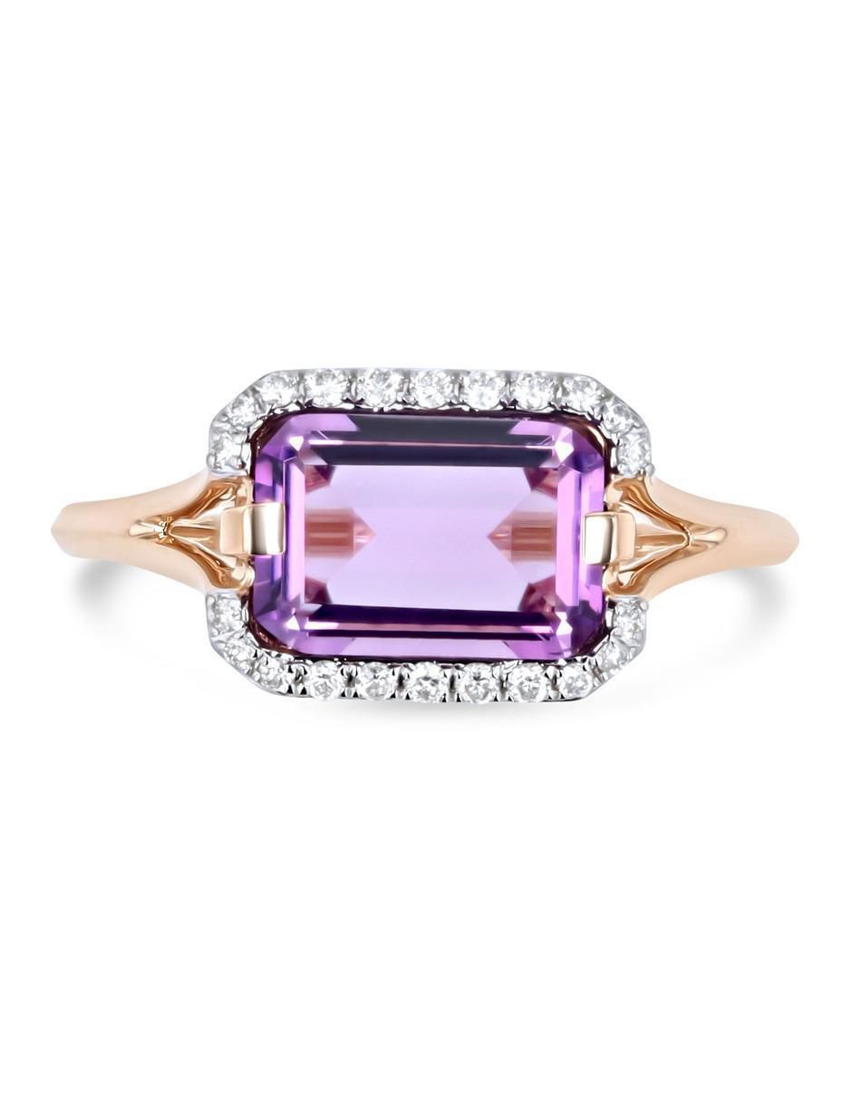 Anillo 14 k de oro rosa amatista y diamante brillante 3