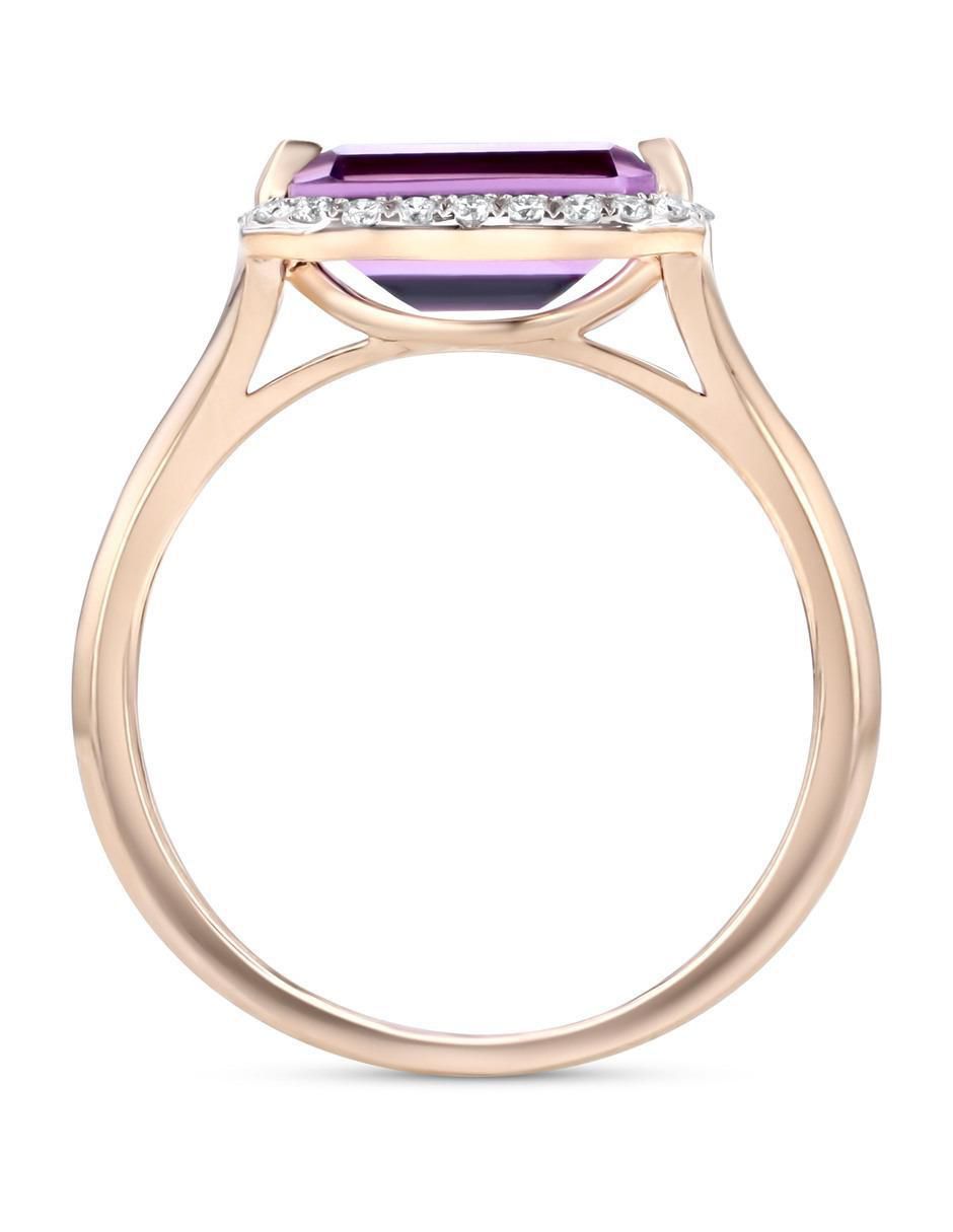 Anillo 14 k de oro rosa amatista y diamante brillante 4