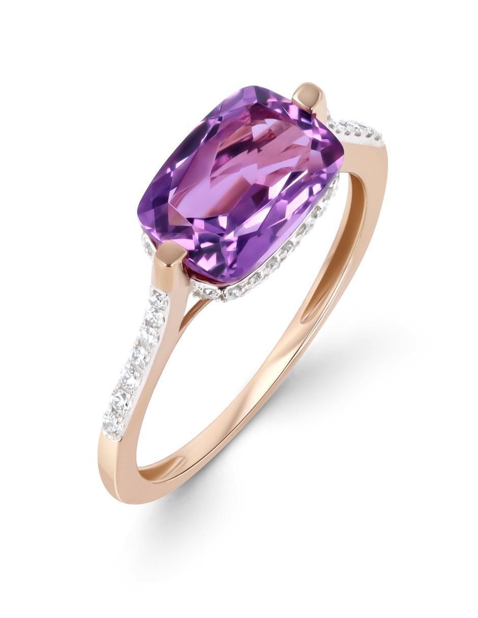 Anillo 14 k de oro rosa amatista y diamante brillante 2