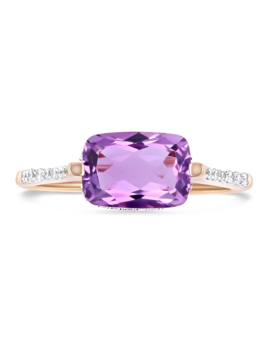 Anillo 14 k de oro rosa amatista y diamante brillante 3