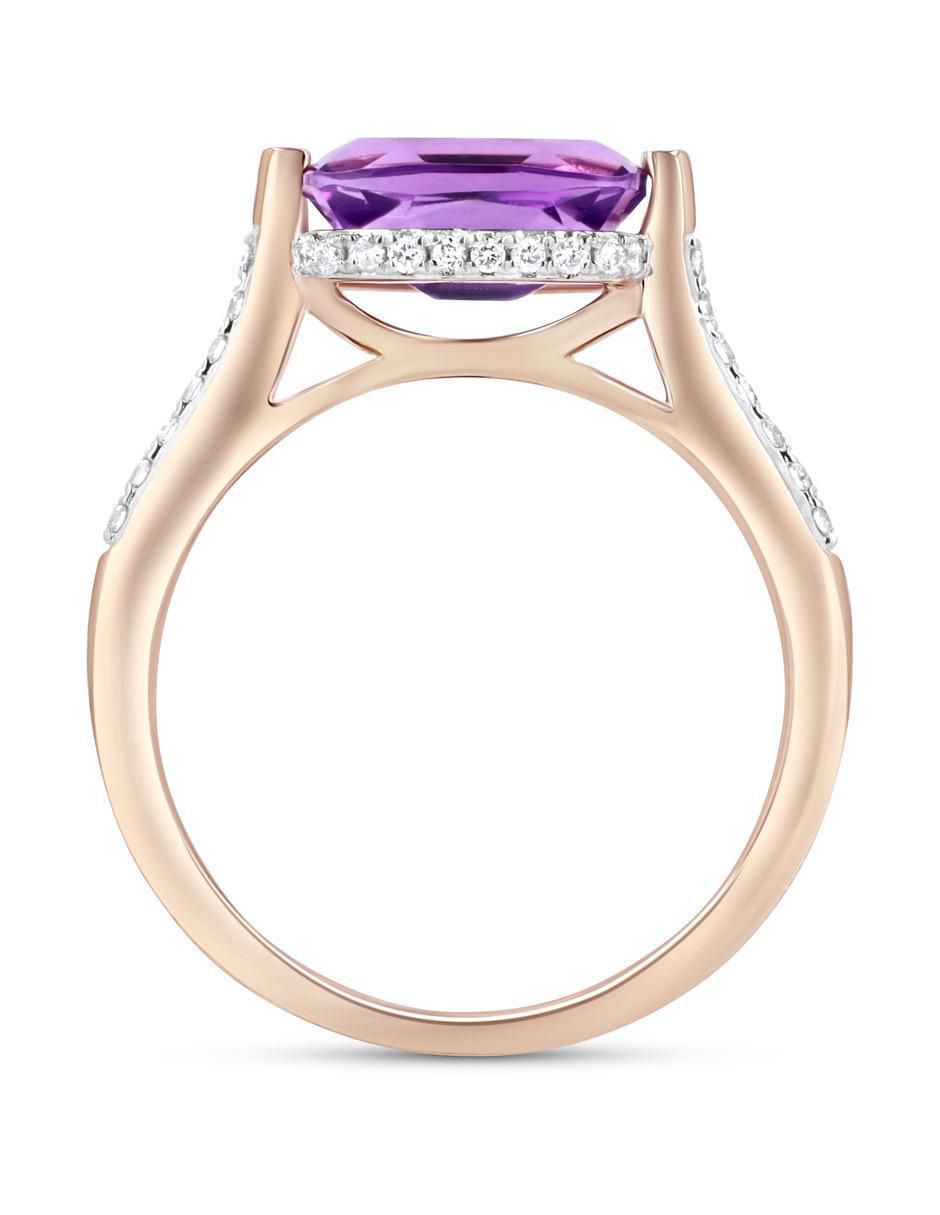 Anillo 14 k de oro rosa amatista y diamante brillante 4