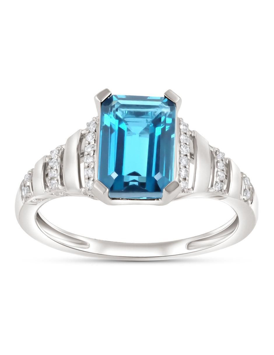 Anillo 14 k de oro blanco topacio y diamante brillante Anillo 14 k de oro blanco topacio y diamante brillante