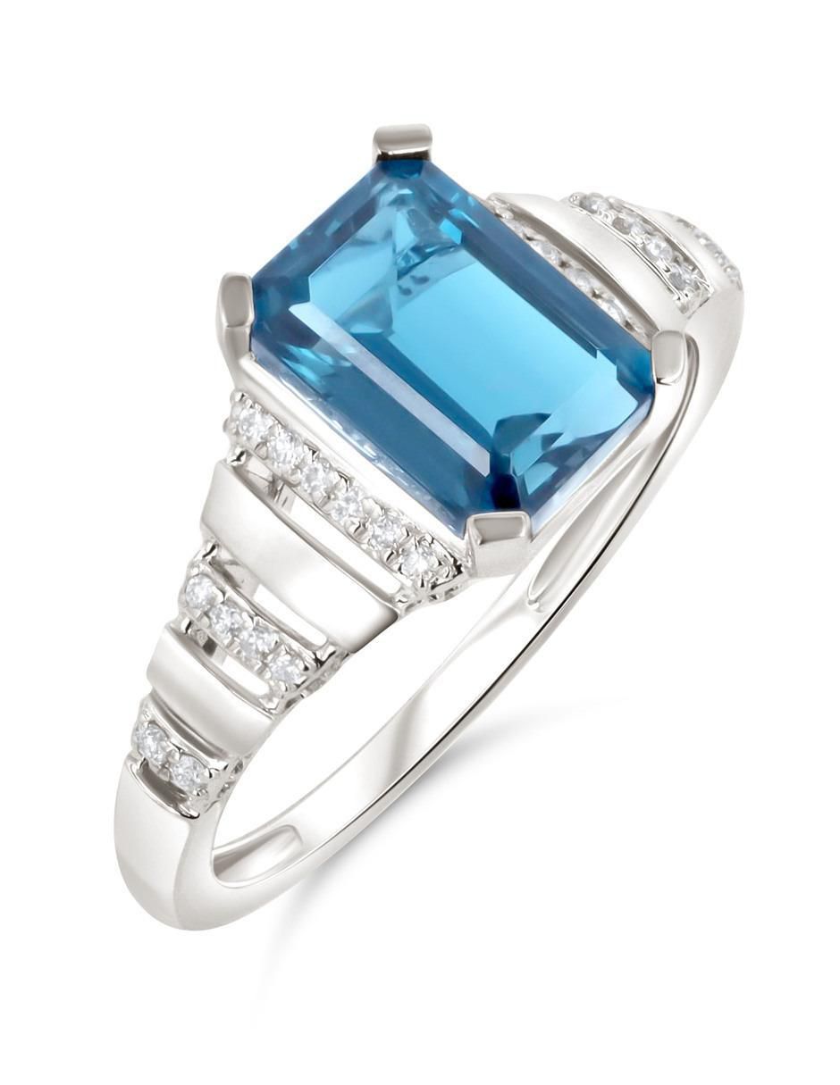 Anillo 14 k de oro blanco topacio y diamante brillante 2