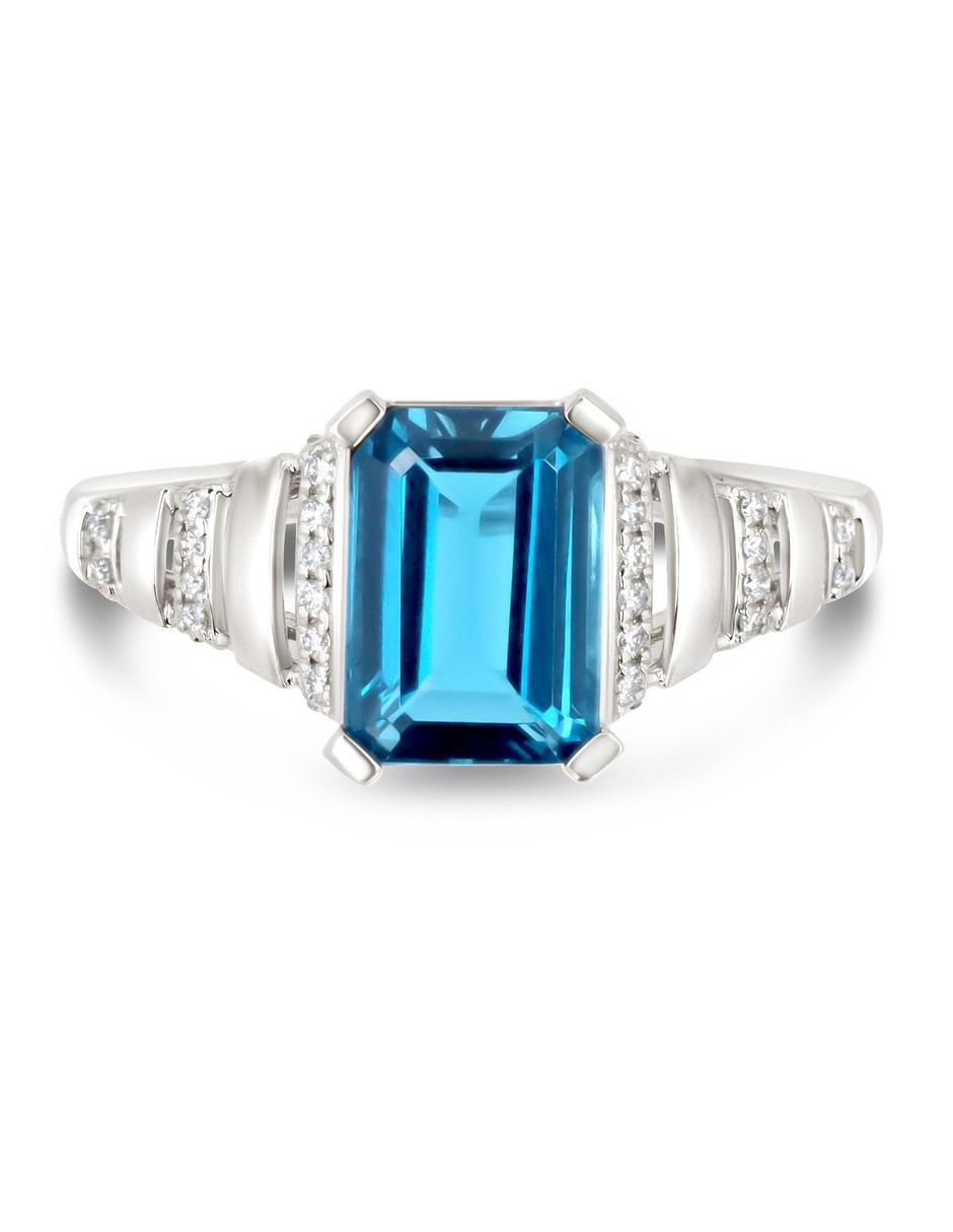 Anillo 14 k de oro blanco topacio y diamante brillante 3