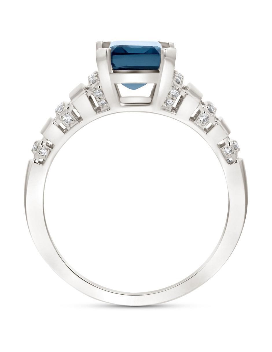 Anillo 14 k de oro blanco topacio y diamante brillante 4