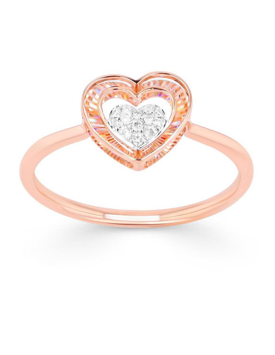 Anillo de corazón 14 k de oro rosa diamante brillante 1