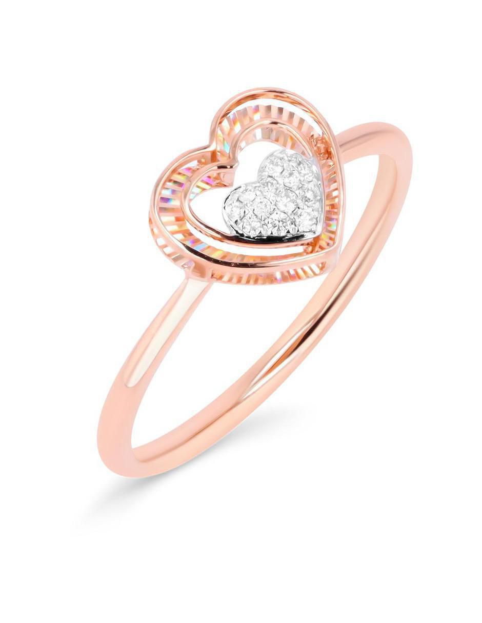 Anillo de corazón 14 k de oro rosa diamante brillante