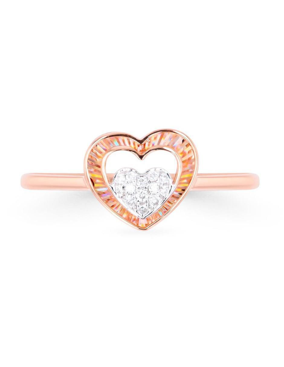 Anillo de corazón 14 k de oro rosa diamante brillante