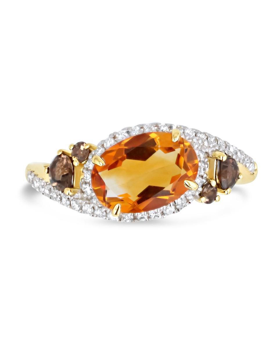 Anillo 14 k de oro amarillo citrina y diamante brillante 3