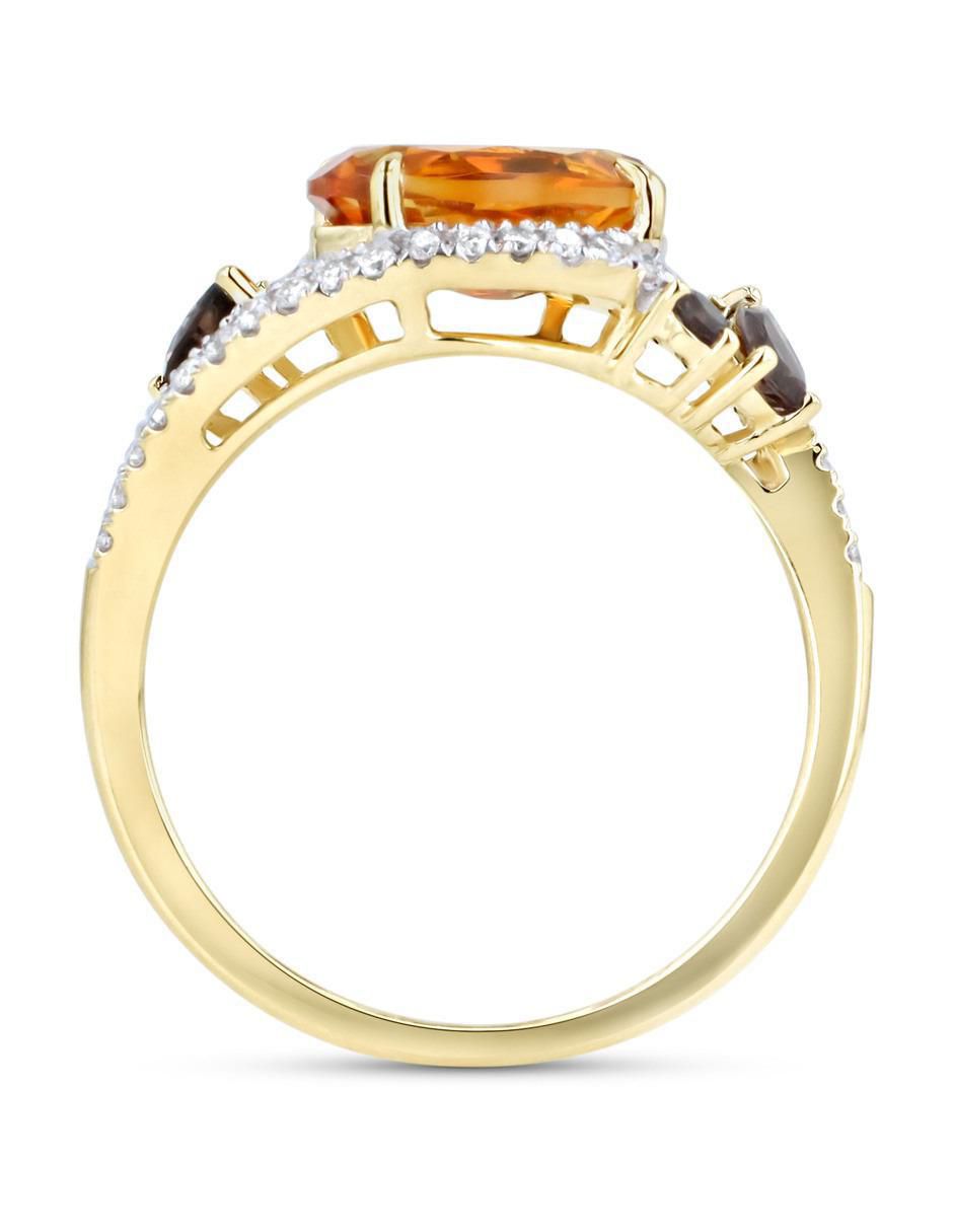 Anillo 14 k de oro amarillo citrina y diamante brillante 4